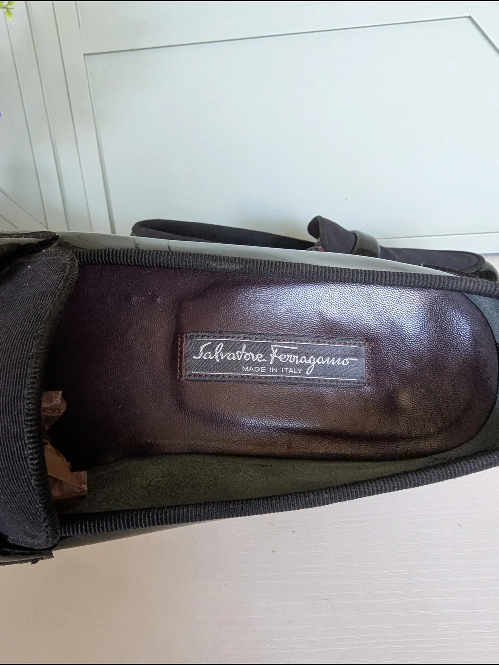 Salvatore Ferragamo Black Patent & Fabric Slip-On Loafers